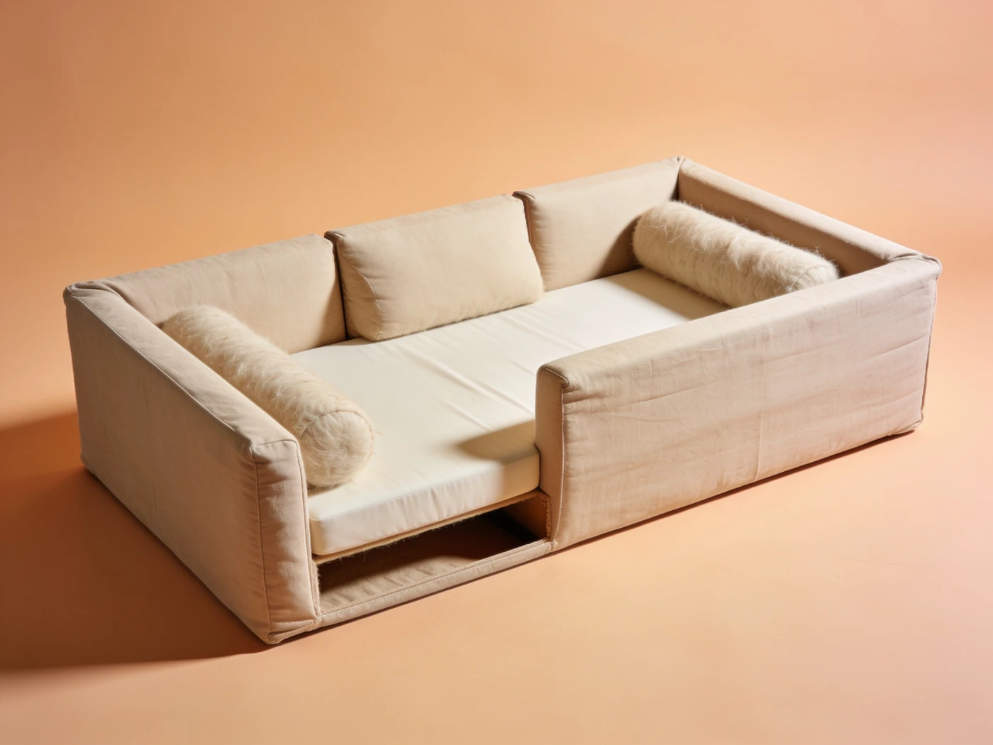 Three-sided bolster lounger — Cotton-polyester cover, foam pad, fibre bolsters